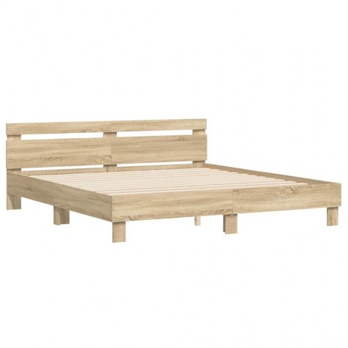 Sengestel med LED i sonoma - 193 x 203 cm, konstrueret træ