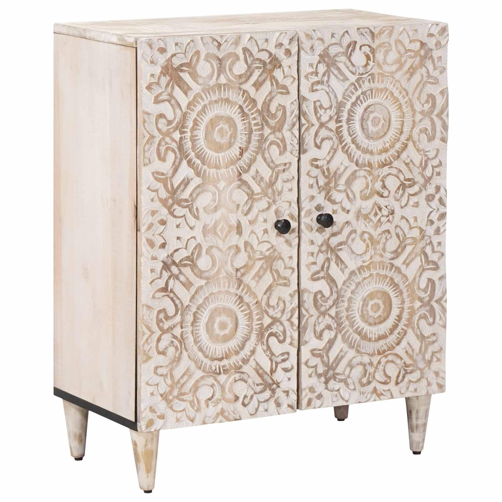 Opbevarings Sidebord Hvid 60 x 33,5 x 75 cm Massivt mangotræ