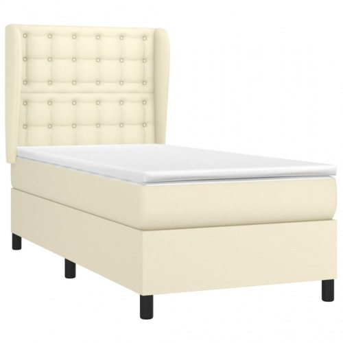 Kontinentalseng med madras 90×190 cm - kunstlæder, creme