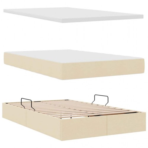 LED opbevaringsseng med madras - creme, 120 x 190 cm, stof