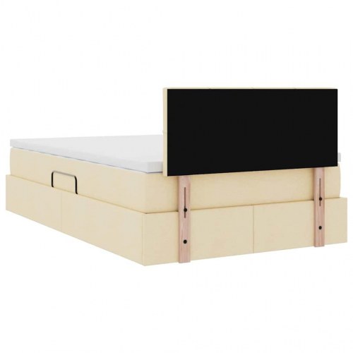 LED opbevaringsseng med madras - creme, 120 x 190 cm, stof