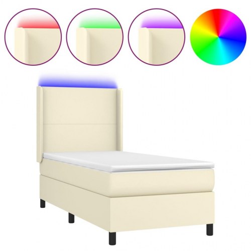 Kontinentalseng med LED-lys 90×190 cm - kunstlæder, creme