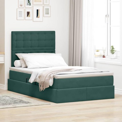 Seng med opbevaring og madras Mørkegrøn 120 x 190 cm Fløjl