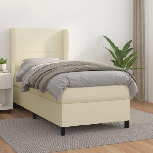 Kontinentalseng med madras 90×190 cm - kunstlæder, creme