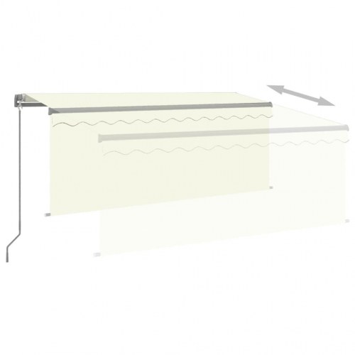 Markise med gardin og LED - 3,5 × 2,5 m, manuel, cremefarvet