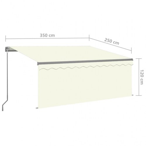 Markise med gardin og LED - 3,5 × 2,5 m, manuel, cremefarvet