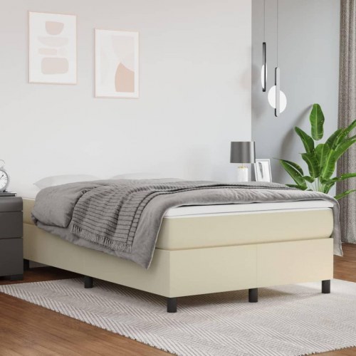 Kontinentalseng 120x200 cm i kunstlæder - cremefarvet