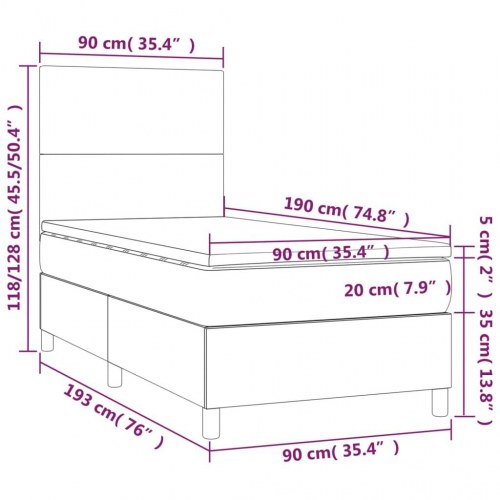 Kontinentalseng 90x190 cm i kunstlæder - cremefarvet med madras og topmadras