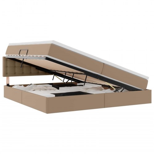 Seng med opbevaring og LED Lysegrå 200 x 200 cm Faux læder