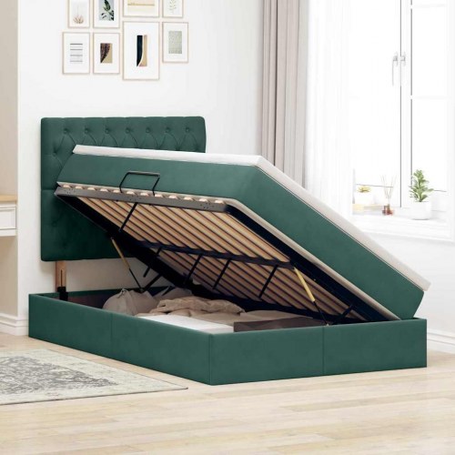 Seng med opbevaring og madras Mørkegrøn 120 x 190 cm Fløjl