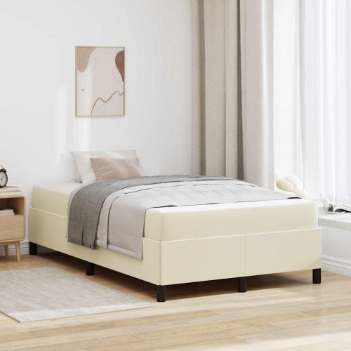 Sengestel med madras - creme stof 120 × 200 cm