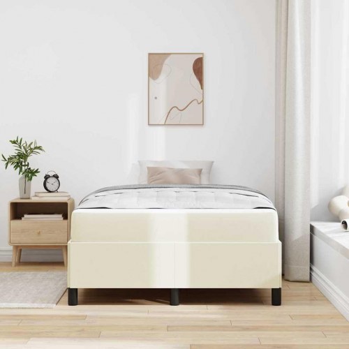 Sengestel med madras - creme stof 120 × 200 cm