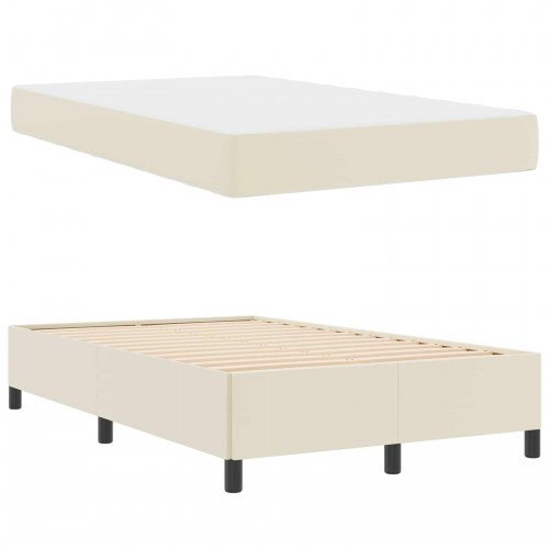Sengestel med madras - creme stof 120 × 200 cm