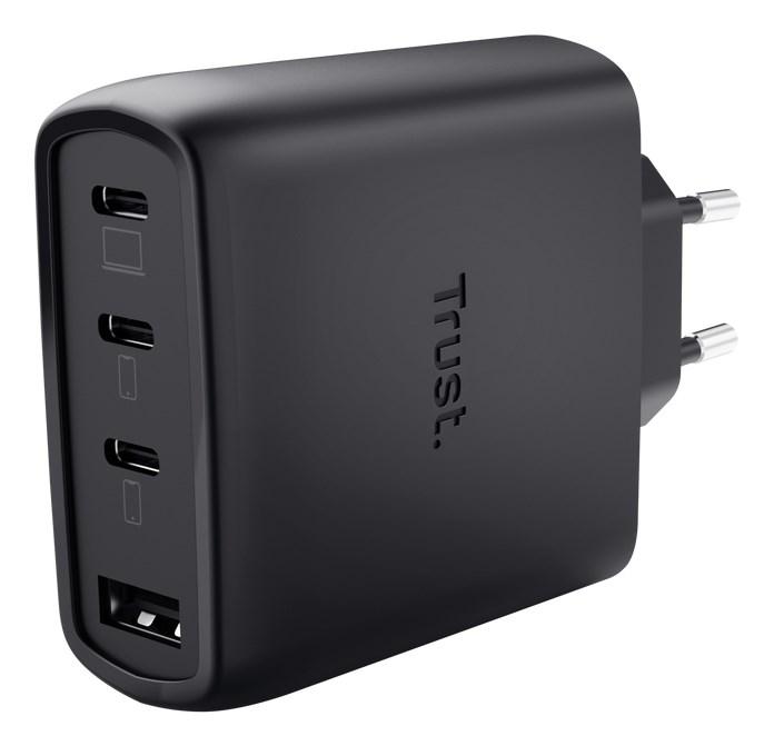 Trust Maxo 65W GaN vÃ¦goplader â 3x USB-C + USB-A, hurtig opladning â Sort