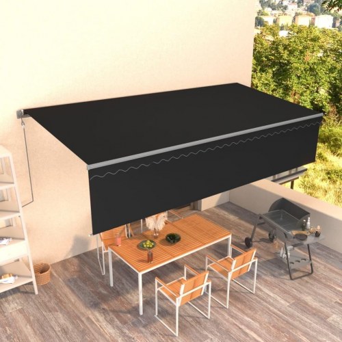 Markise med gardin 6×3 m - automatisk betjening, antracitgrå