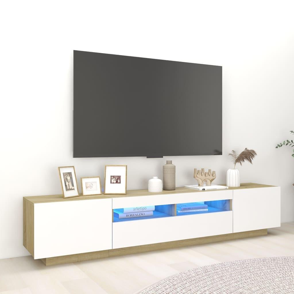 Tv-skab med LED-lys 200x35x40 cm hvid og sonoma-eg