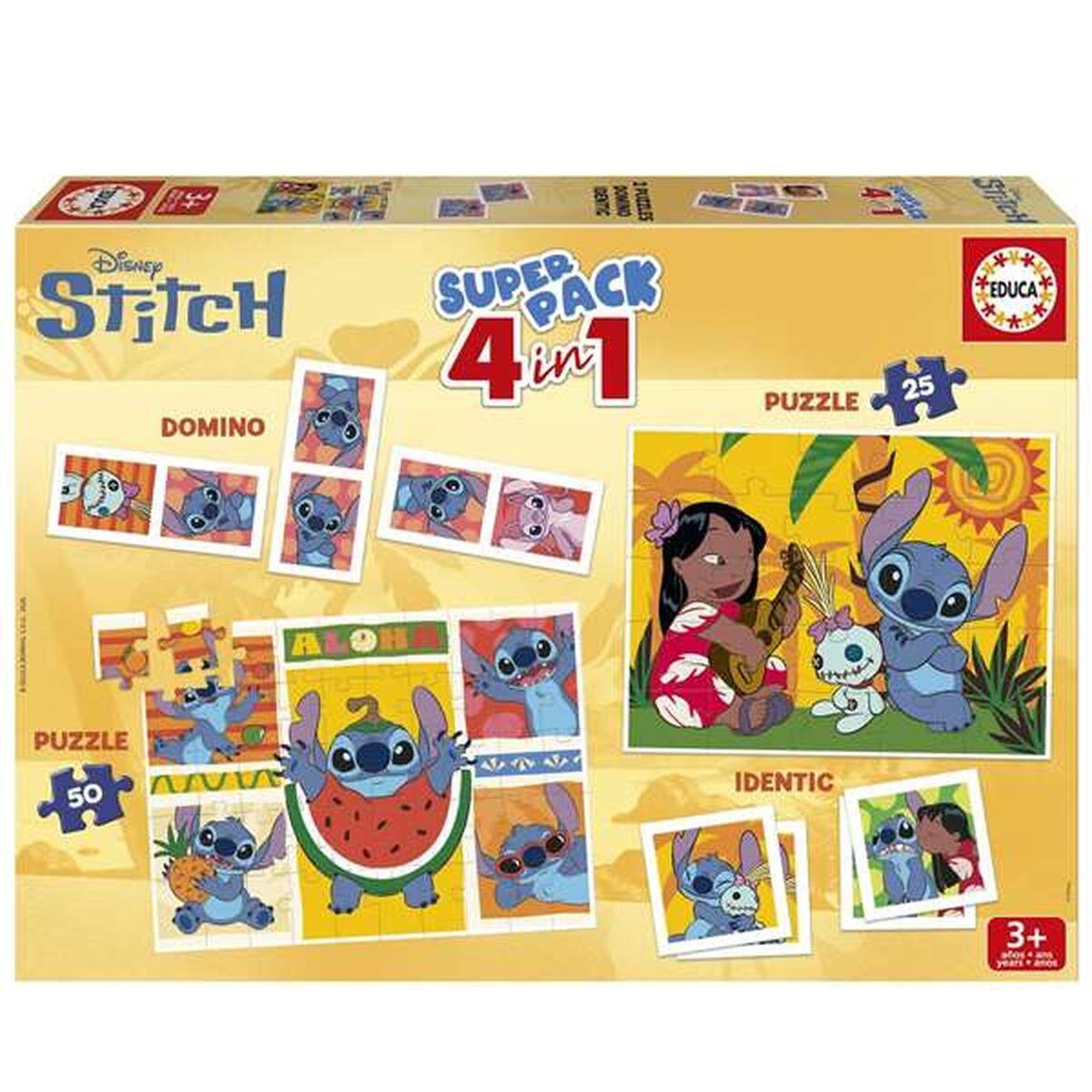 Educa Disney Stitch - Super Pack 4 i 1 puslespil og spil, 3+