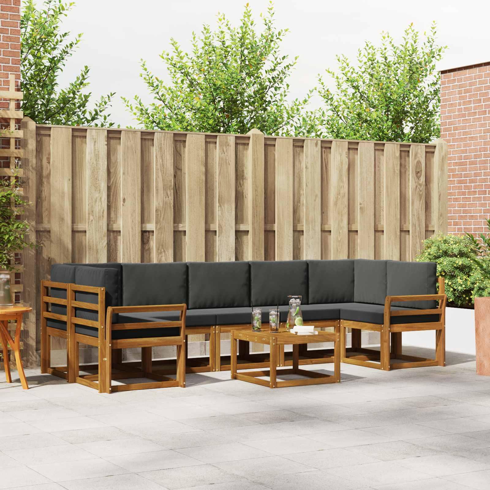 Udendørs sofagruppe med pude 8 stk Naturlig og Antracit
