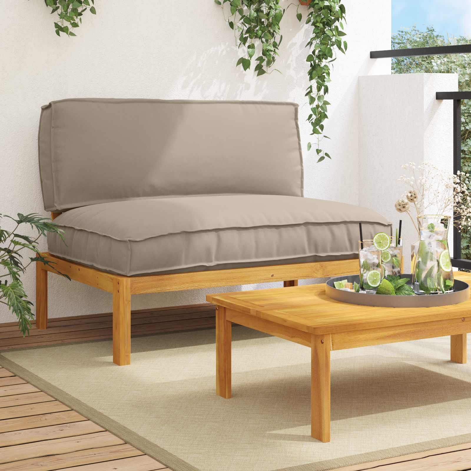Sofasæt med puder - gråbrun, 120 × 92 × 69 cm, massivt akacietræ