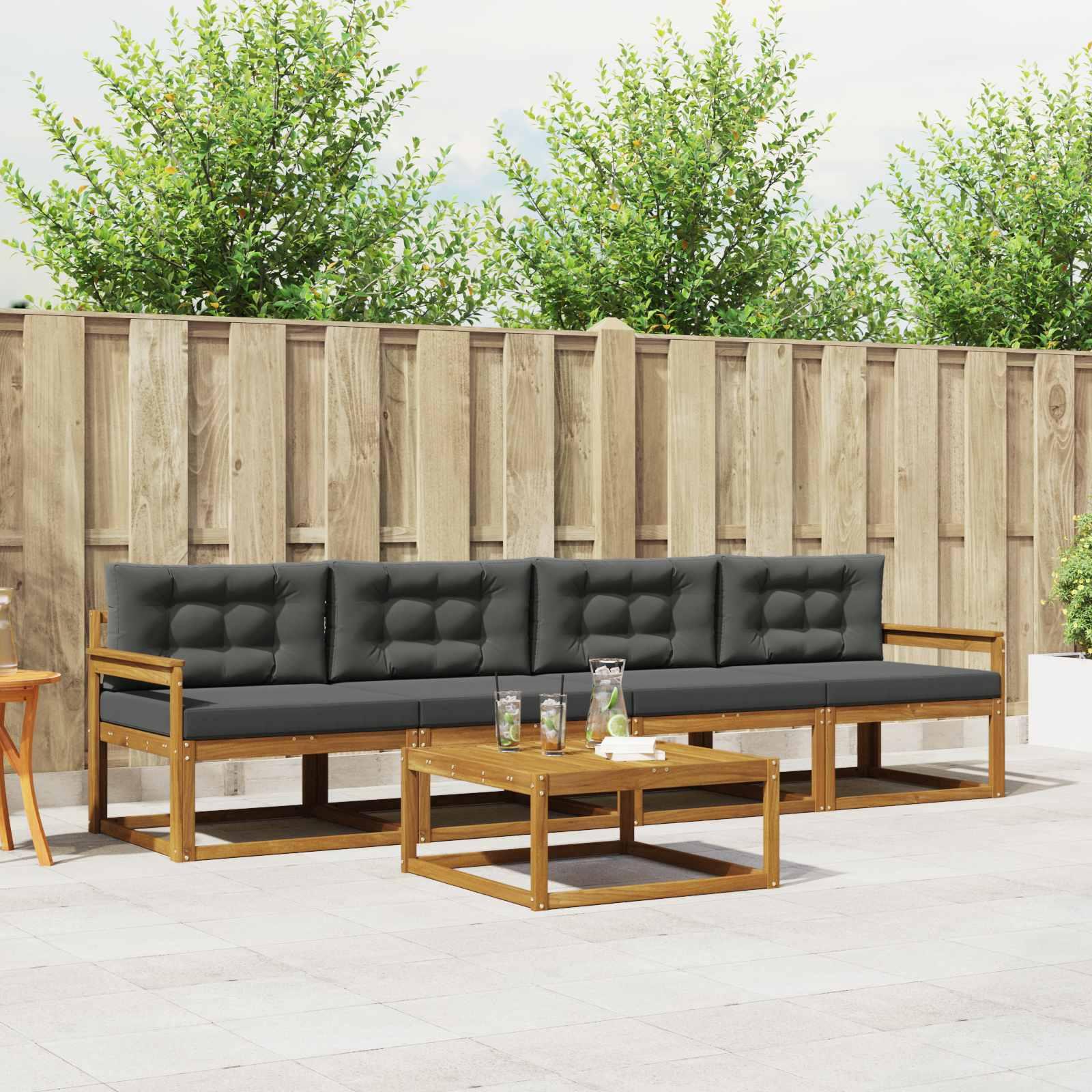 Udendørs Sofagruppe 5 Dele Massivt Akacietræ - Naturlig og antracit / Åben ramme