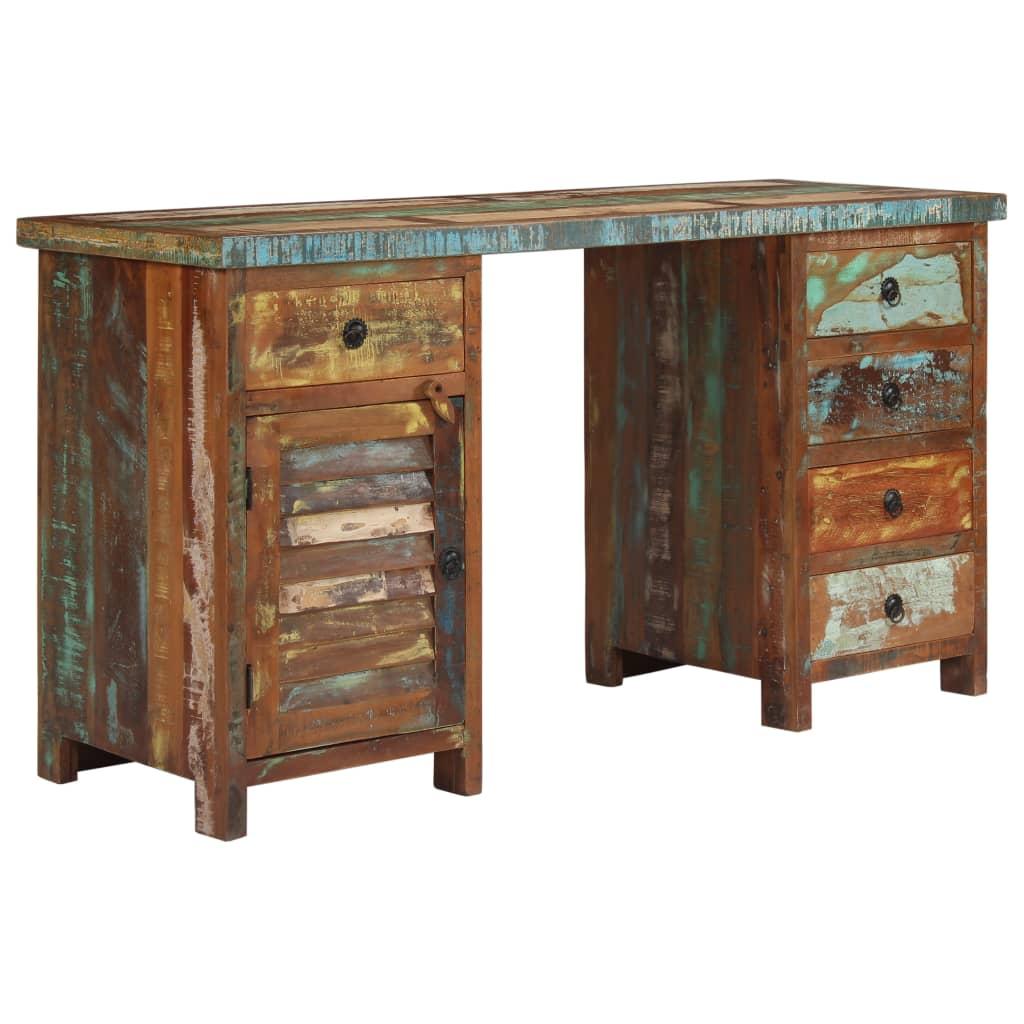 Piedestal-skrivebord 140x50x77 cm massivt genbrugstræ