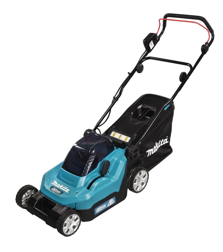 Makita DLM382PM2 batteridrevet plæneklipper 38 cm Sort/Blå