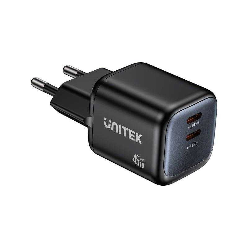 UNITEK WALL CHARGER 2X GAN 45W 2XUSB-C PD 3.0 QC