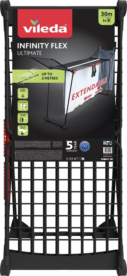 Vileda Infinity Flex Ultimate tørrestativ - gulvmodel, 30 m, sort