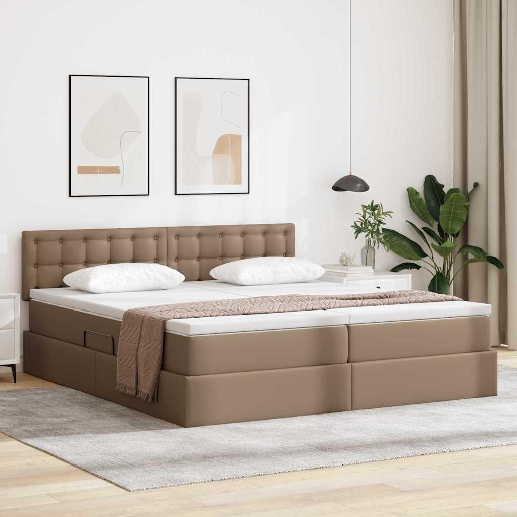 vidaXL Seng med opbevaring og LED Cappuccino 200 x 200 cm Faux læder