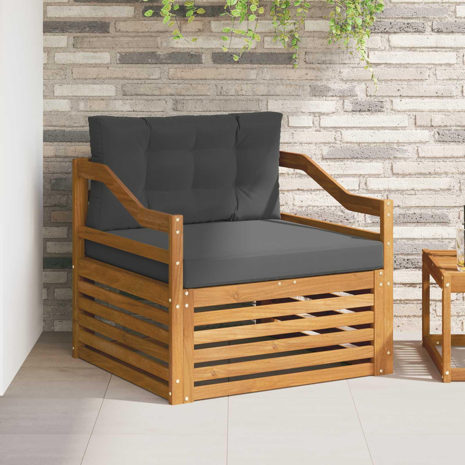 2 Stk Sofa Med Armlæn Massivt Akacietræ - Naturlig og antracit / Skrå