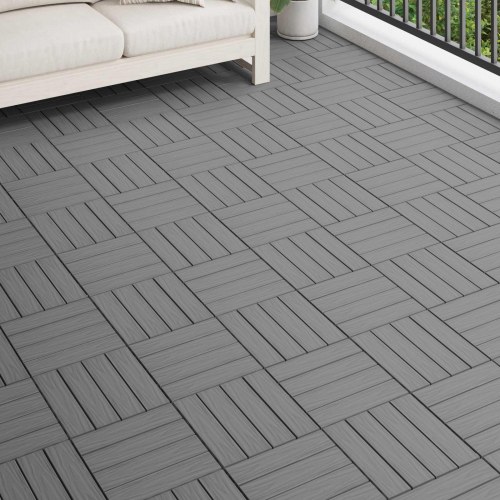 Terrassefliser i WPC med 3D-design - 11 stk, grå, 30 × 30 cm