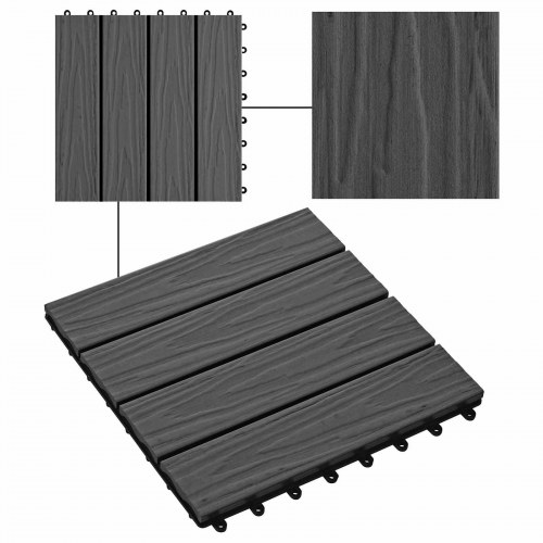 Terrassefliser i WPC, 3D-design - 11 stk, sort, 30 x 30 cm