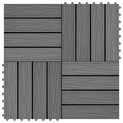 Terrassefliser i WPC med 3D-design - 11 stk, grå, 30 × 30 cm
