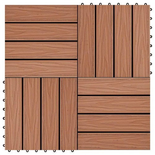Terrassefliser i WPC - 3D-design, lys brun, 30 × 30 cm, 11 stk