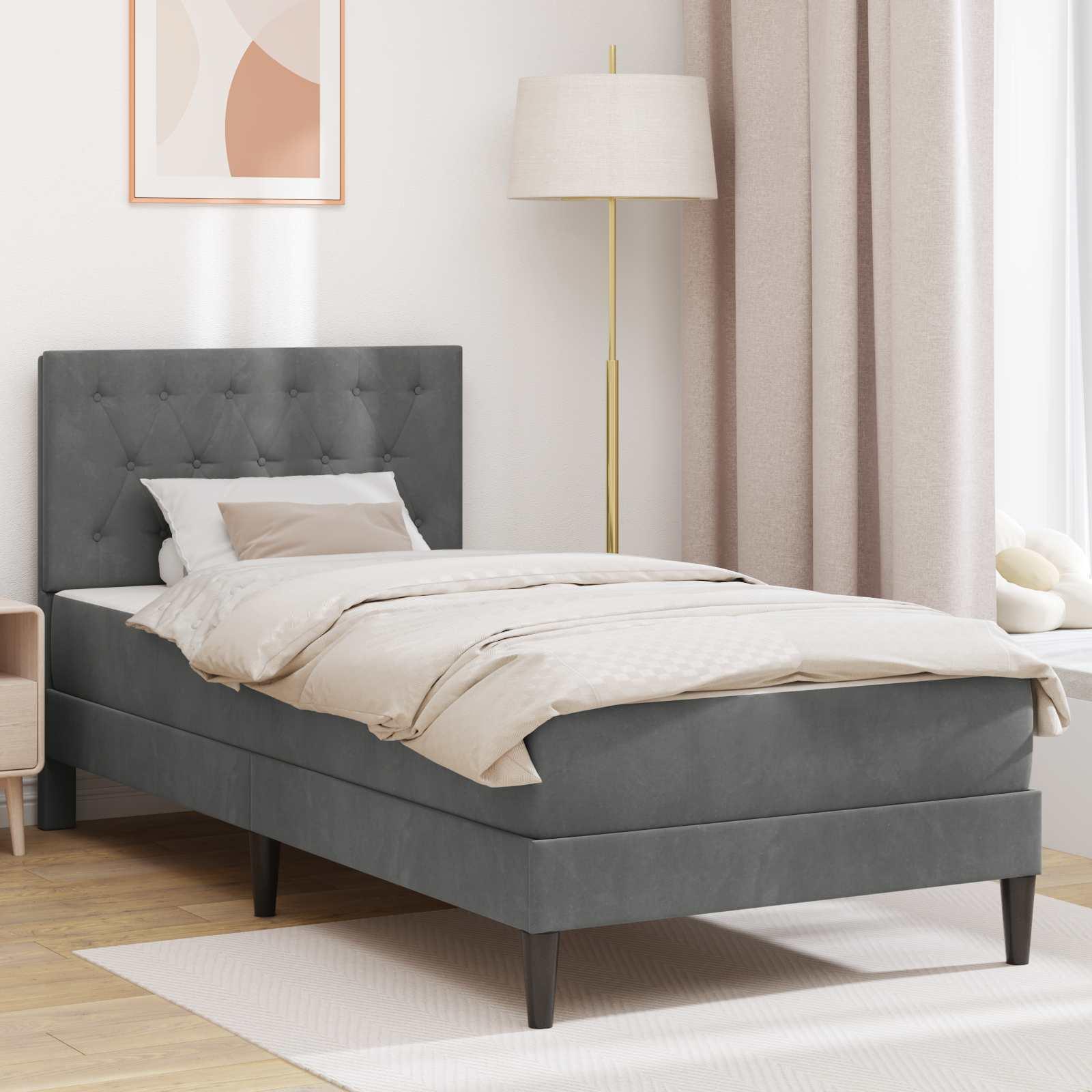 vidaXL Sengeramme med madras med hovedgærde Mørkegrå 90 x 190 cm Fløjl