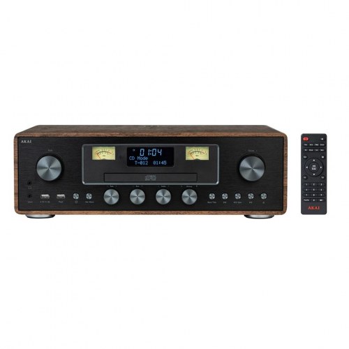AKAI AM-100 Rhapsody stereoanlæg 30 W RMS – Bluetooth 5.0, DAB+/FM, CD/USB, AUX – brun/sort