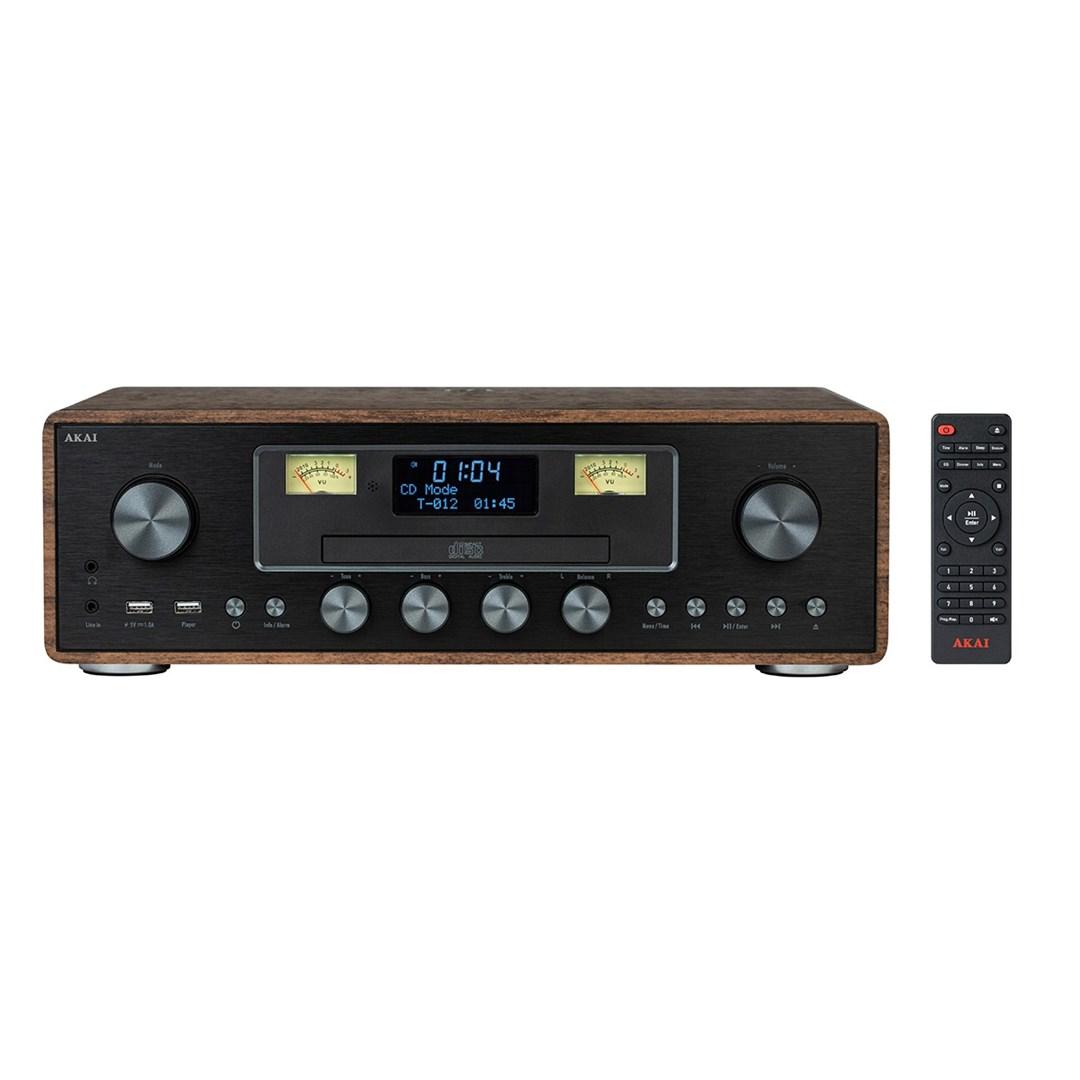 AKAI AM-100 Rhapsody stereoanlæg 30 W RMS – Bluetooth 5.0, DAB+/FM, CD/USB, AUX – brun/sort