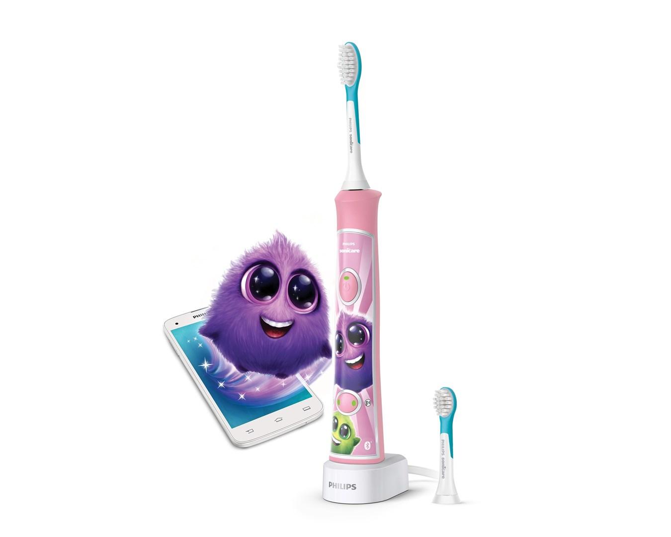 Philips Sonicare For Kids lyserød elektrisk sonisk tandbørste med Bluetooth