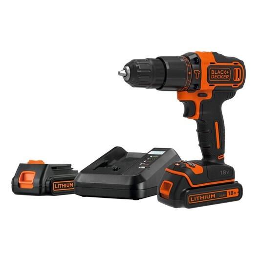 Black+Decker BDCHD18K1B2-QW 18V slagboremaskine/skruemaskine - 1.400 o/min, 2x2,0 Ah