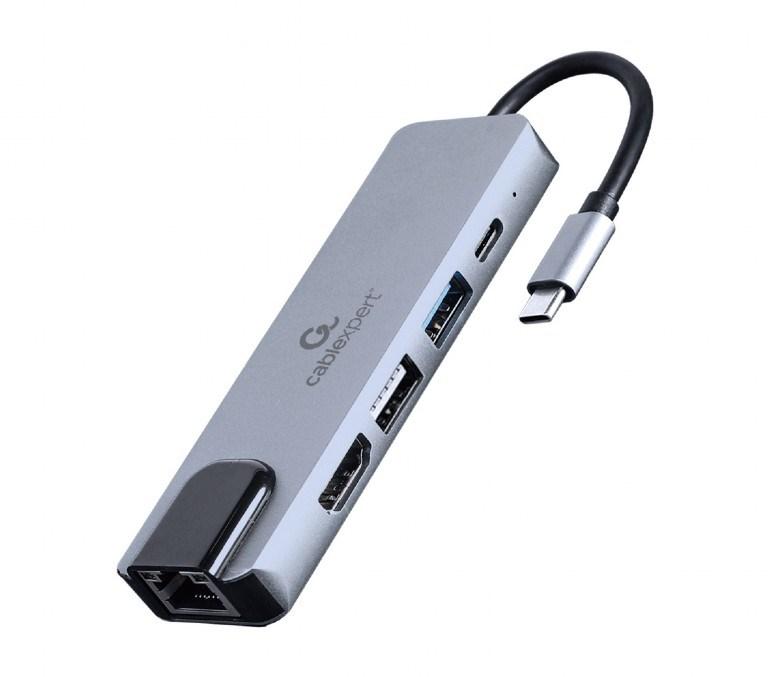 Gembird A-CM-COMBO5-04 USB-C 5-i-1 multiport-adapter med HDMI, PD og LAN billede
