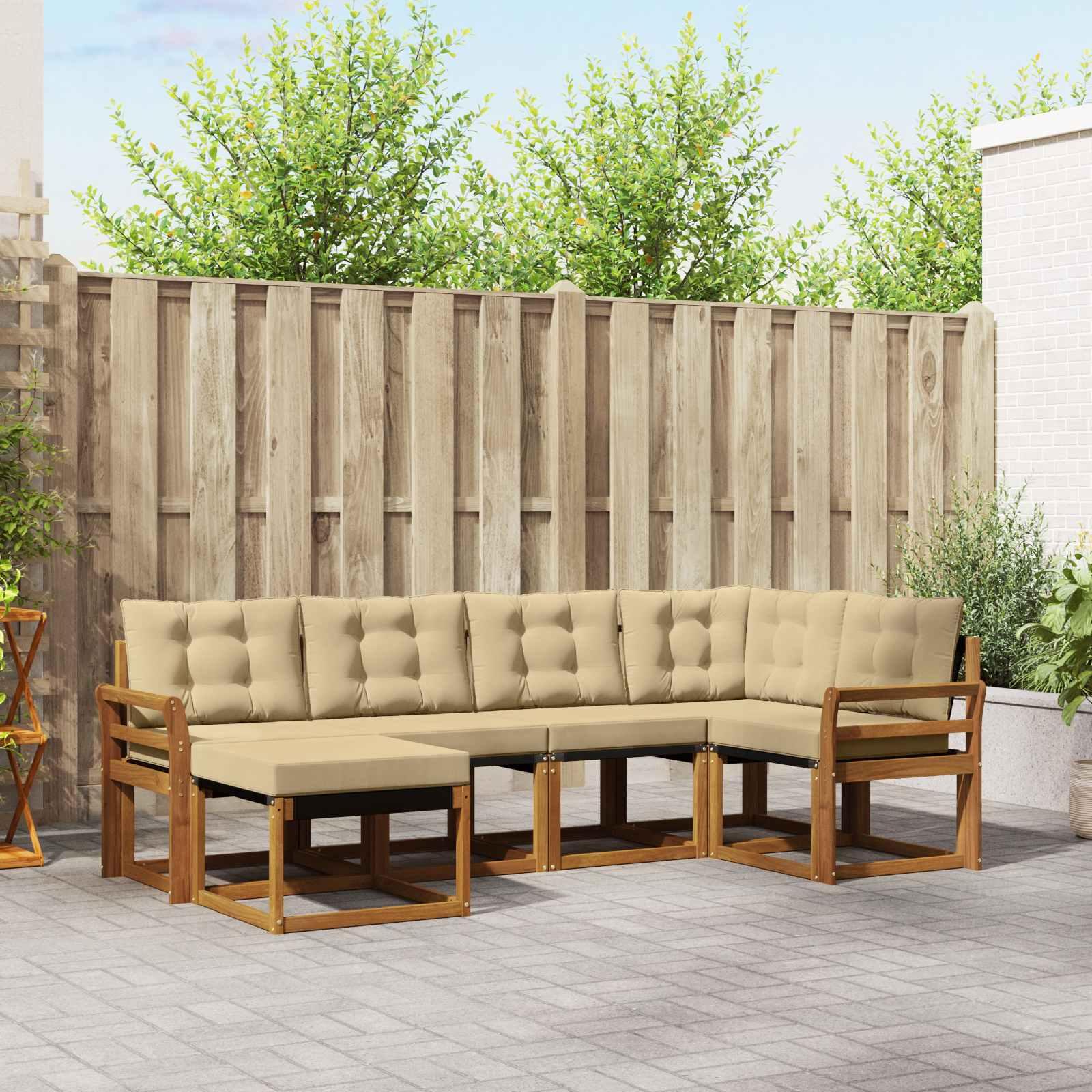 Udendørs Sofagruppe Med Pude 6 Dele - Naturlig og beige / Kurvet