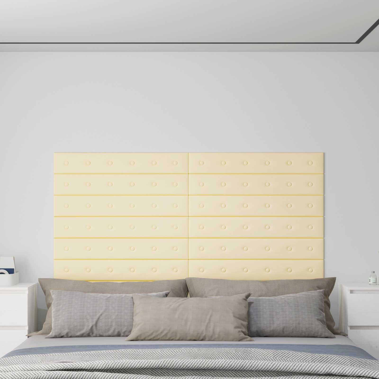 Væghovedgærde 12 stk - creme faux læder 90 × 15 cm