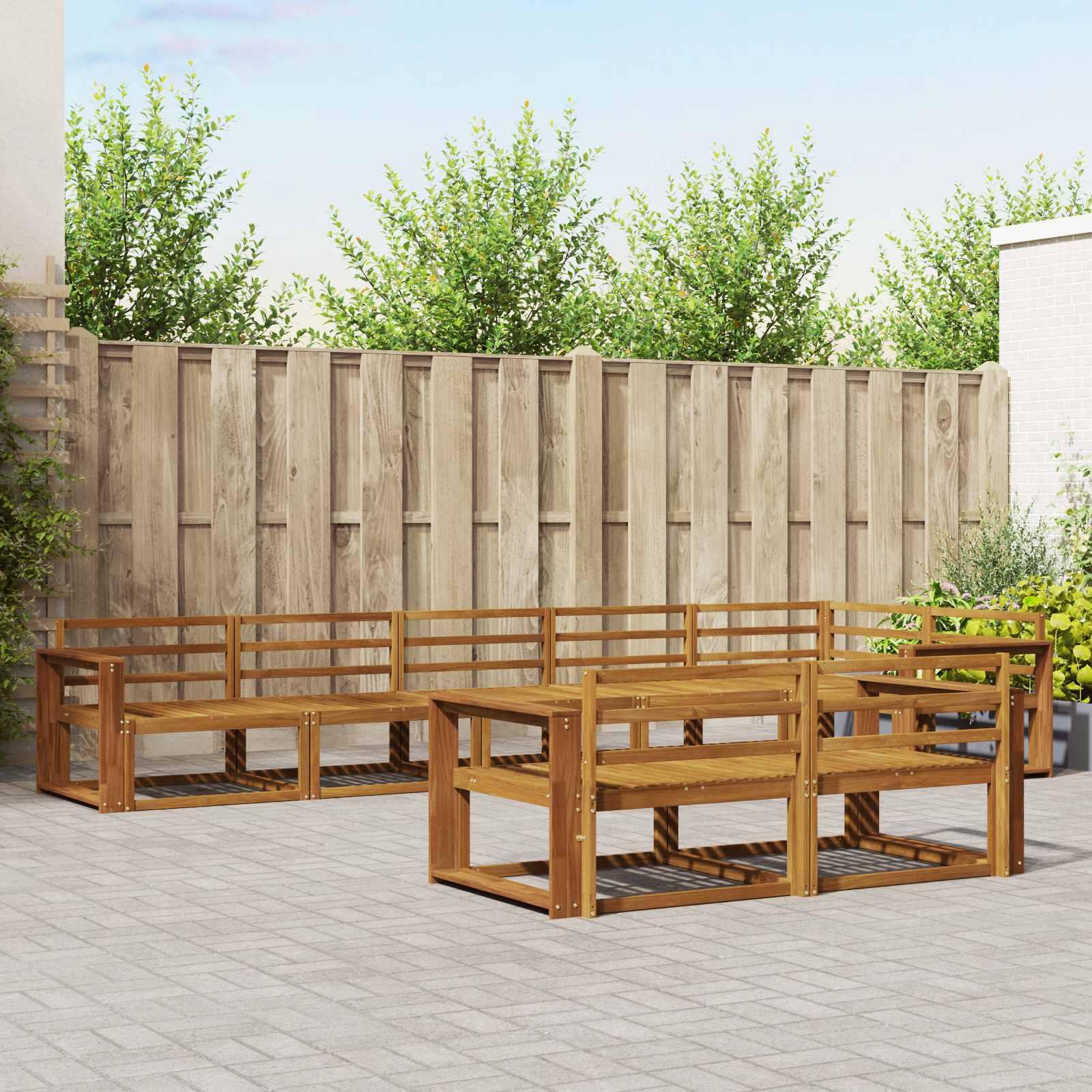 Udendørs sofagruppe i massivt akacietræ - 8 dele, naturfarvet, modulært loungesæt