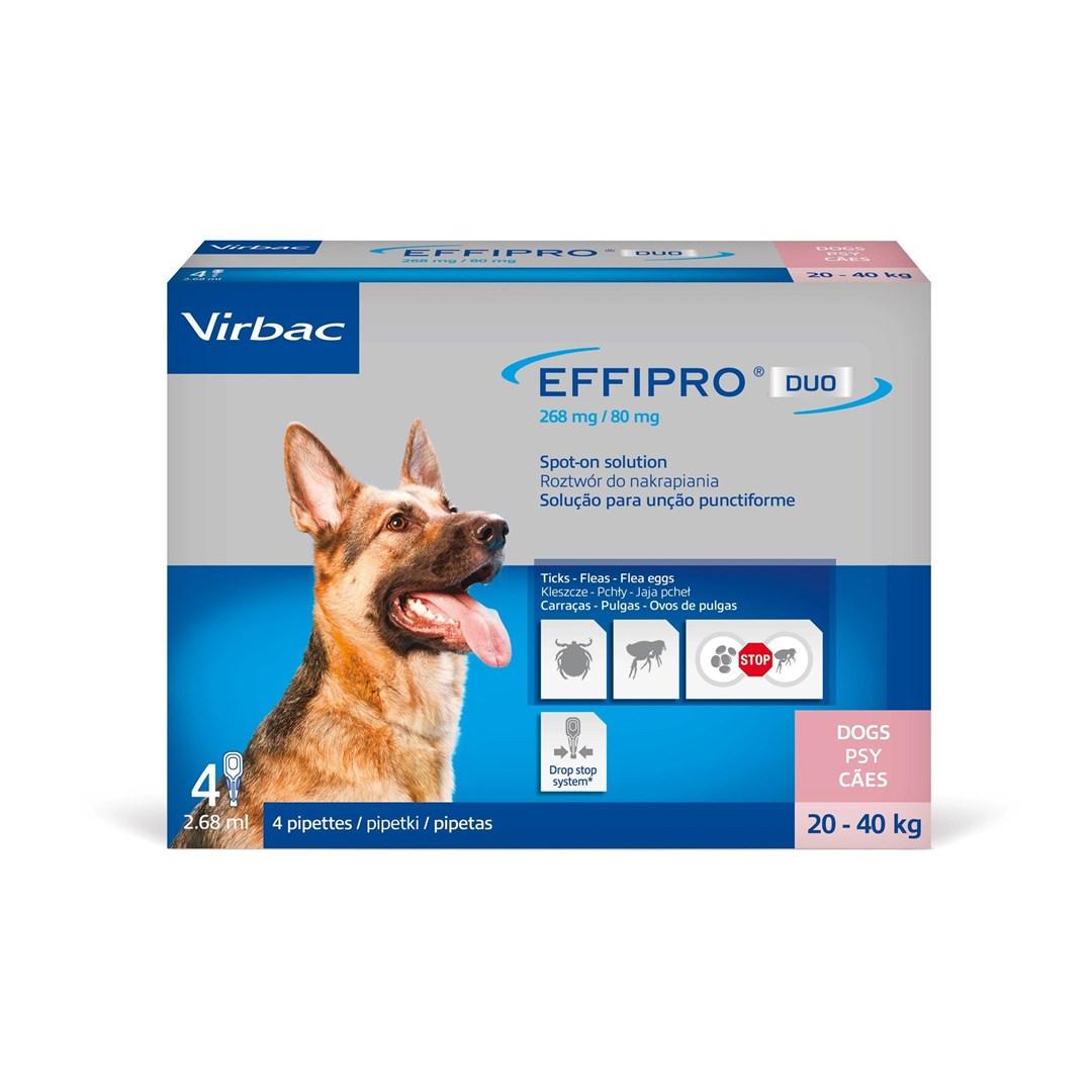 Virbac Effipro Duo L 20–40 kg – spot-on mod lopper og flåter til hunde, 4×2,68 ml
