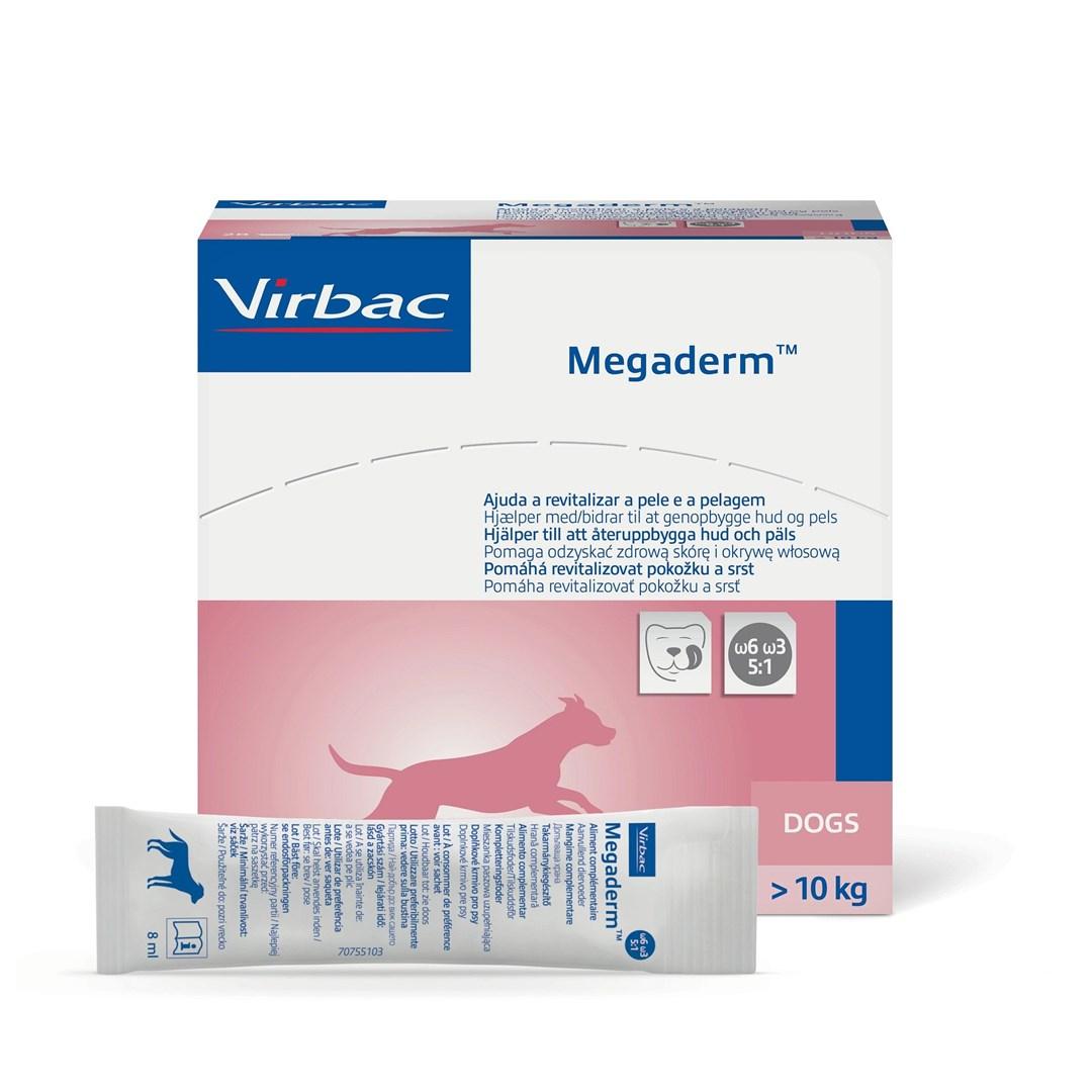 Virbac Megaderm – fedtsyrer til hud og pels – kosttilskud til hunde, 28 × 8 ml