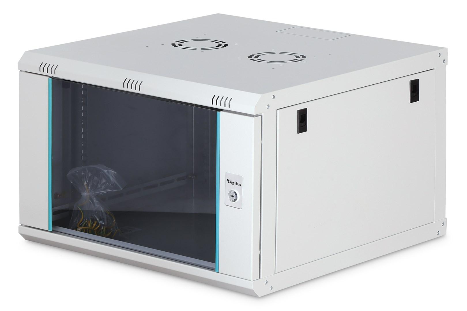 Szafa Digitus Szafa sieciowa wiszaca jednosekcyjna Dynamic 19" 7U, 600x600, drzwi szyba, szary, niezmontowana, 60kg