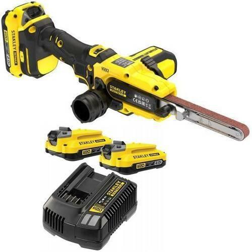 STANLEY V20 båndfil/båndsliber - med 2× 2,0 Ah batterier