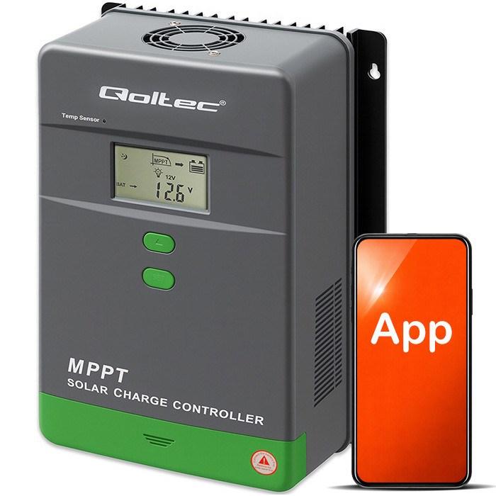 Qoltec MPPT solcelleregulator 80A - 12/24/36/48 V, LCD, Bluetooth app, med temperatursensor - GEL/LiFePO4