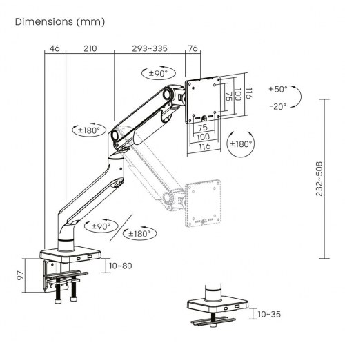 Skærmarm DIGITUS DA-90473 til 49"/20 kg