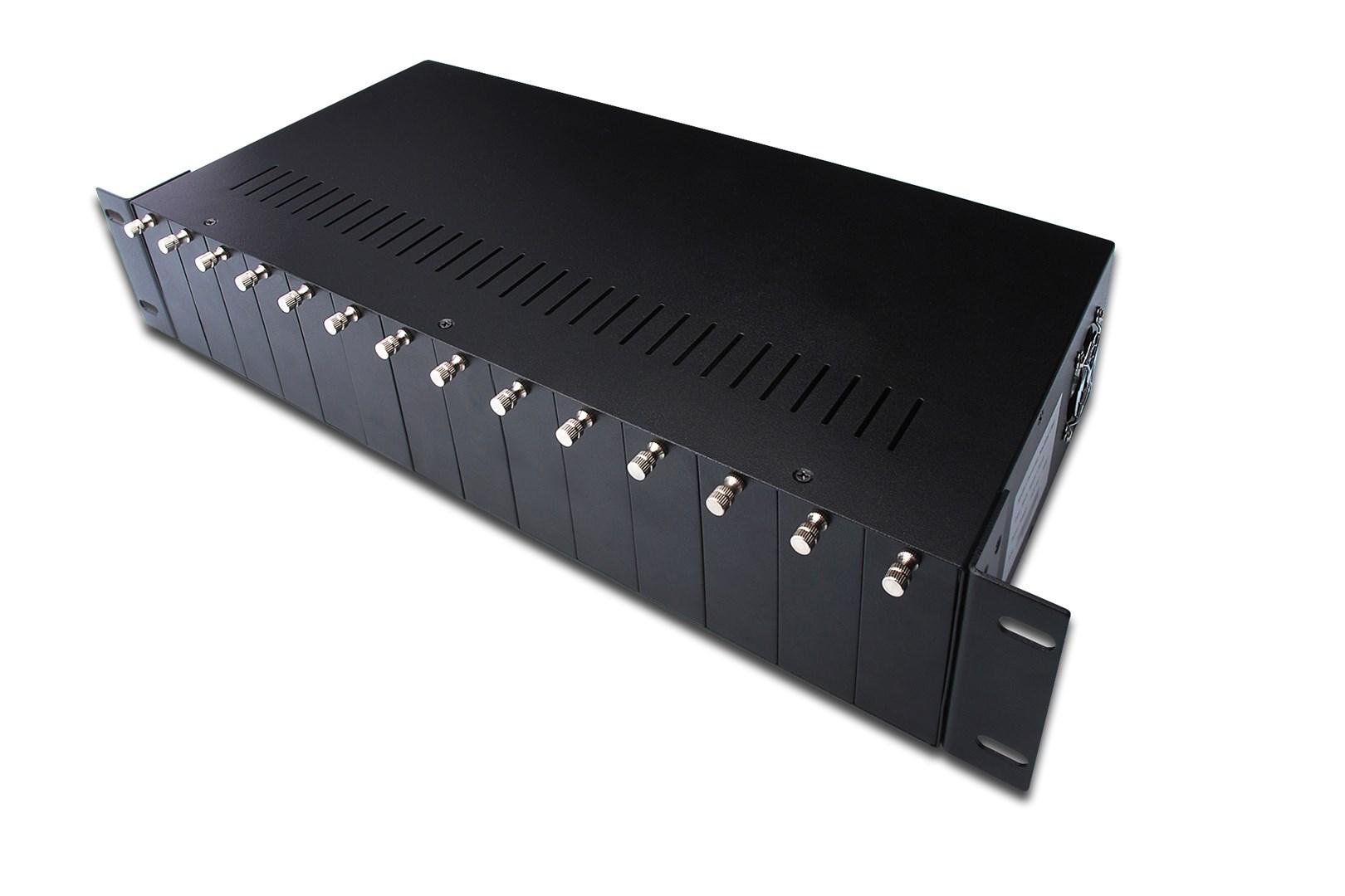 DIGITUS 14-slot mediekonverter-chassis, 19" 2U - sort billede